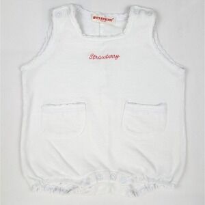 Vintage Baby Romper Size 14 Strawberry White Sleeveless One-Piece Snap 90's Y2K